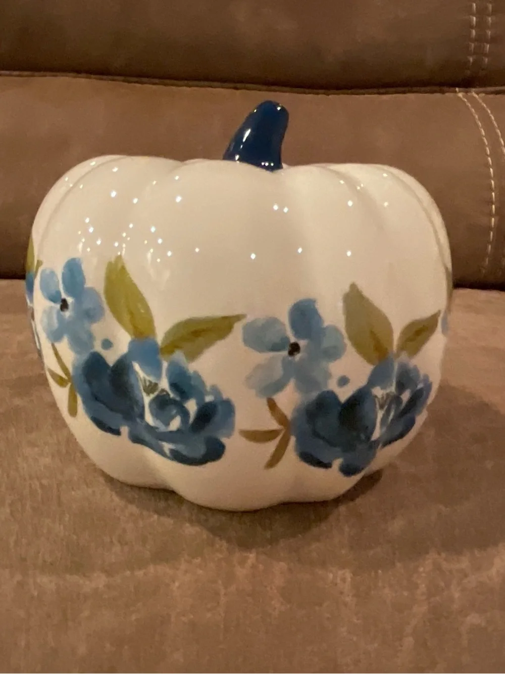 Ceramic Blue Floral Pumpkin